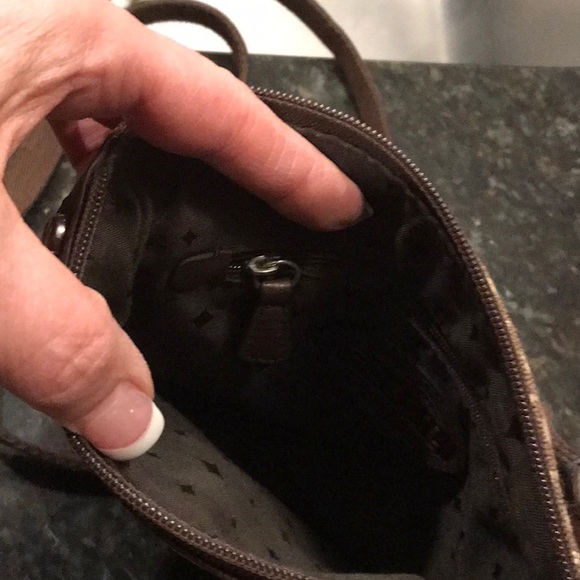 Fossil Brown Leather and Cloth Crossbody Bag Small Size - Picture 4 of 6